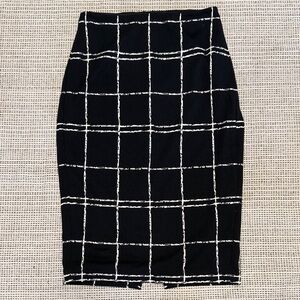 Express Black and White Windowpane Print Knit Pencil Skirt